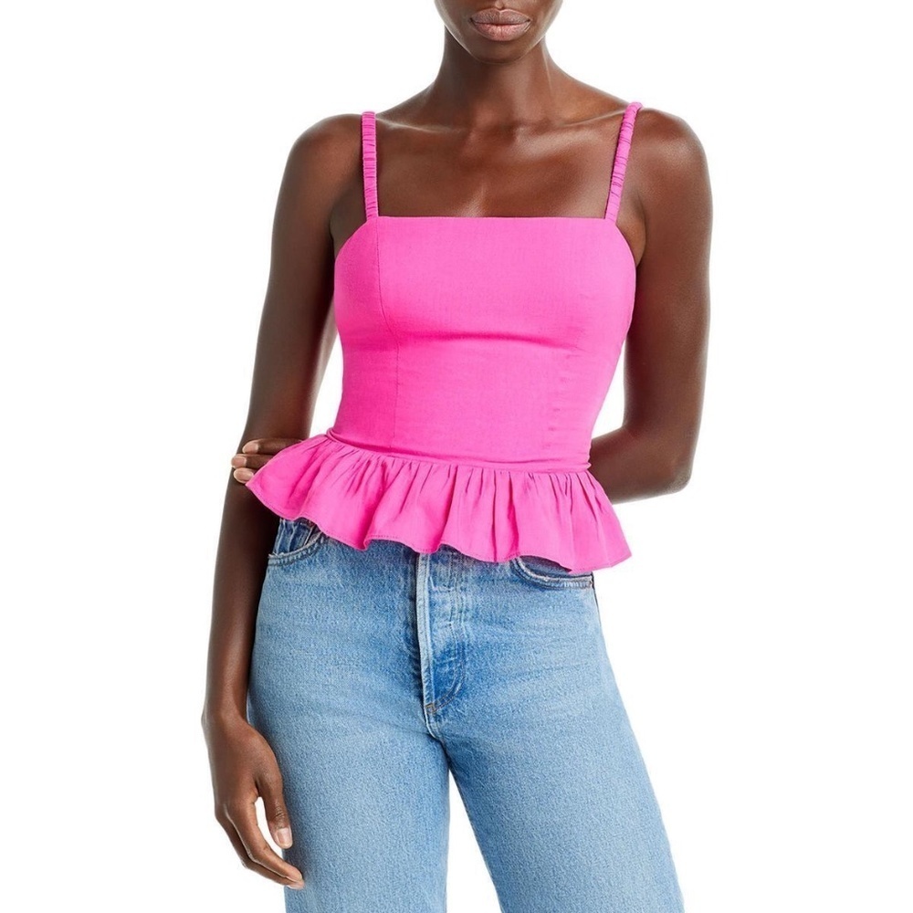 Aqua Womens Lace-Up Sleeveless Tank Peplum Top Shell